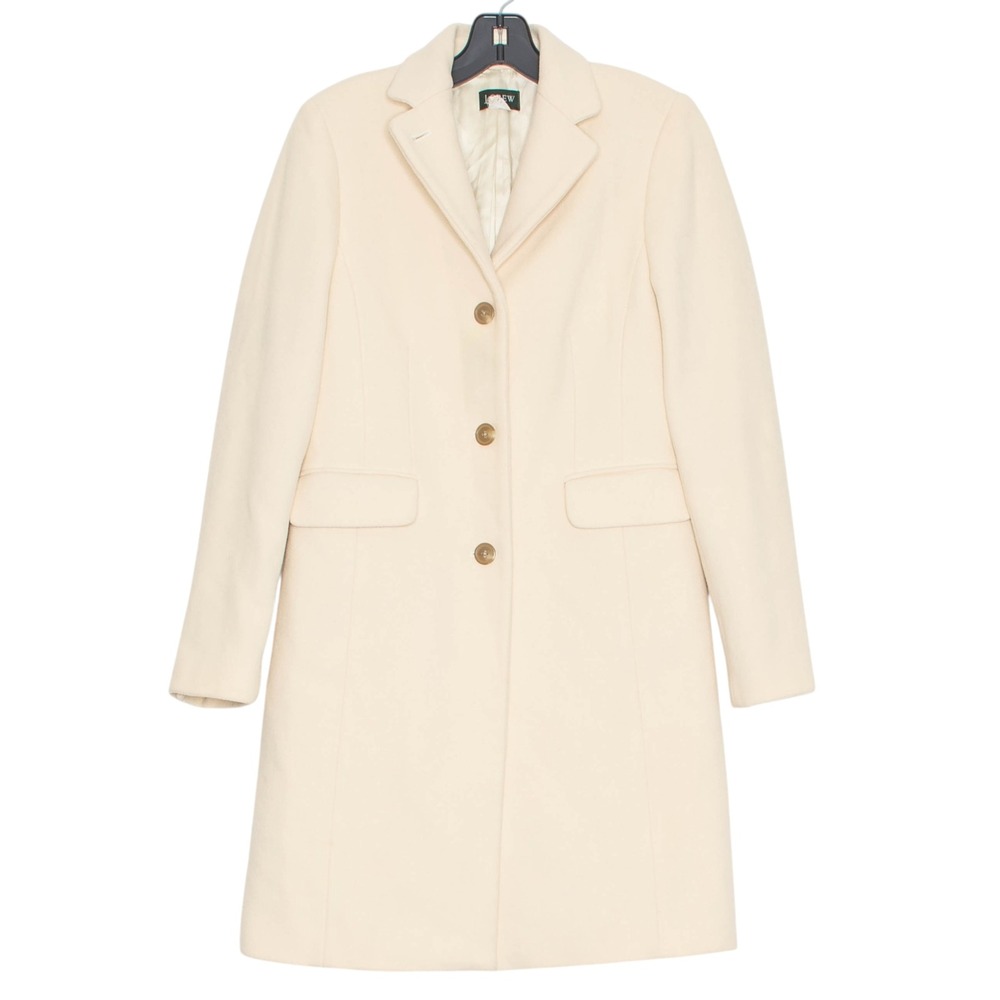 J Crew Wool Cashmere Overcoat Longline Minimalist Old Money Quiet Luxury Cream 0